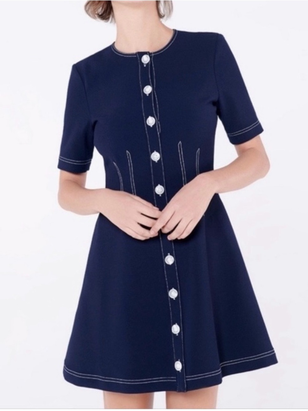 Veronica Beard Navy Dress with Cream Contrast Stitching midi dress,sz6, pre-owne - Picture 3 of 14